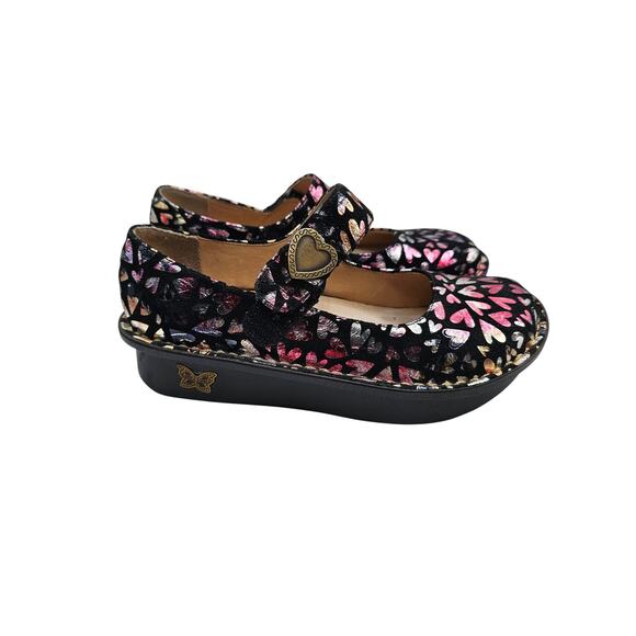 Alegria Women Sz 35 (US 5.5) Paloma Leather Mary Jane Clogs Metallic Heart Print - Picture 4 of 6
